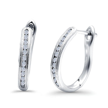 Half Eternity Hoop Earrings Round Simulated CZ 925 Sterling Silver (14mm)